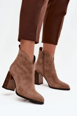 Botki Ocieplane|Botki Na Słupku>Boto Skórzane Zamszowe Botki Damskie Na Słupku Ocieplane Beżowe Zivella