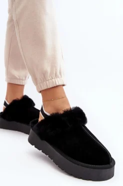 Kapcie Klasyczne>Boto Skórzane Zamszowe Kapcie Damskie Na Platformie Z Futerkiem Czarne Sophienne Czarny