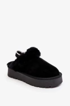 Kapcie Klasyczne>Boto Skórzane Zamszowe Kapcie Damskie Na Platformie Z Futerkiem Czarne Sophienne Czarny