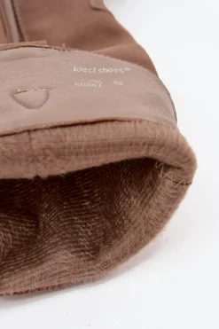 Online Boto Skórzane Zamszowe Kozaki Kowbojki Damskie Ocieplane Khaki Urselle Beżowy