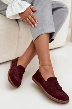 Outlet Zazoo Skórzane Zamszowe Mokasyny Typu Barefoot 322 Bordowe Czerwony