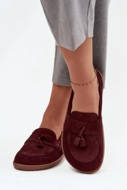 Outlet Zazoo Skórzane Zamszowe Mokasyny Typu Barefoot 322 Bordowe Czerwony