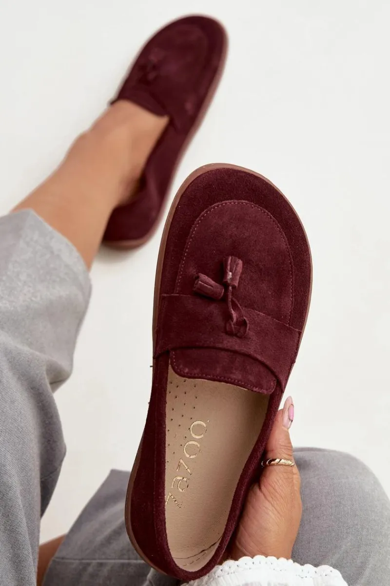 Outlet Zazoo Skórzane Zamszowe Mokasyny Typu Barefoot 322 Bordowe Czerwony