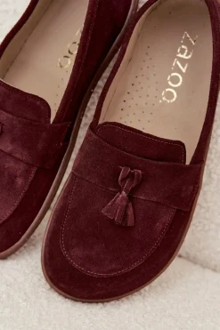 Outlet Zazoo Skórzane Zamszowe Mokasyny Typu Barefoot 322 Bordowe Czerwony