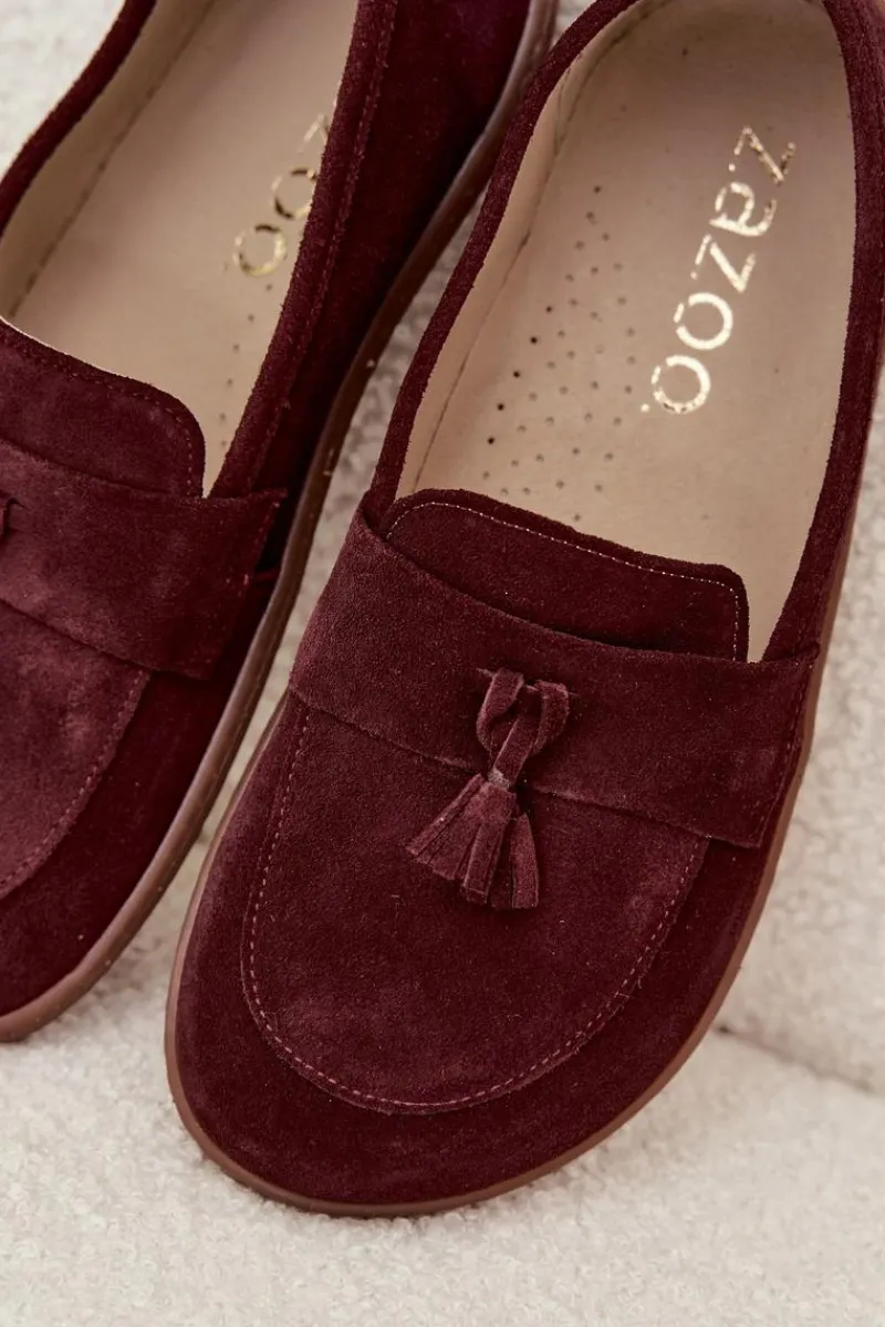 Outlet Zazoo Skórzane Zamszowe Mokasyny Typu Barefoot 322 Bordowe Czerwony