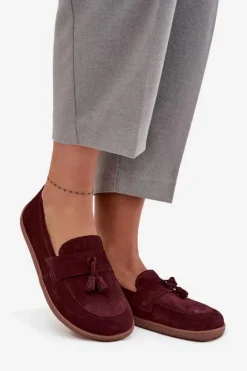Outlet Zazoo Skórzane Zamszowe Mokasyny Typu Barefoot 322 Bordowe Czerwony