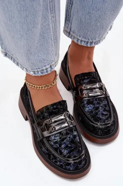 Sale D&A Skórzane Zamszowe Mokasyny Damskie Z Ozdobnym Detalem MR52-178 Czarne