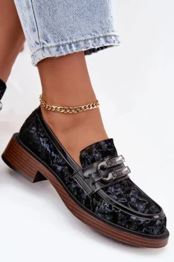 Sale D&A Skórzane Zamszowe Mokasyny Damskie Z Ozdobnym Detalem MR52-178 Czarne