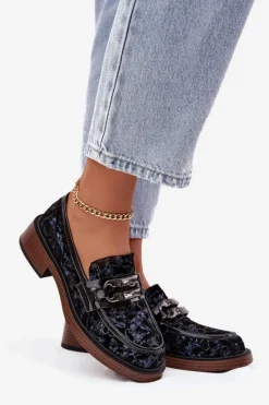 Sale D&A Skórzane Zamszowe Mokasyny Damskie Z Ozdobnym Detalem MR52-178 Czarne