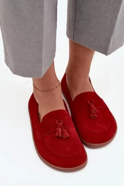 New Skórzane Zamszowe Mokasyny Typu Barefoot 322 Czerwone Damskie Mokasyny Damskie Zamszowe|Barefoot