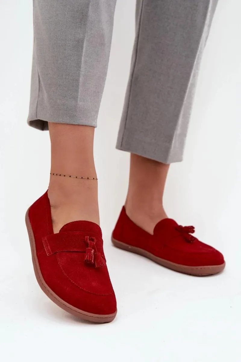 New Skórzane Zamszowe Mokasyny Typu Barefoot 322 Czerwone Damskie Mokasyny Damskie Zamszowe|Barefoot