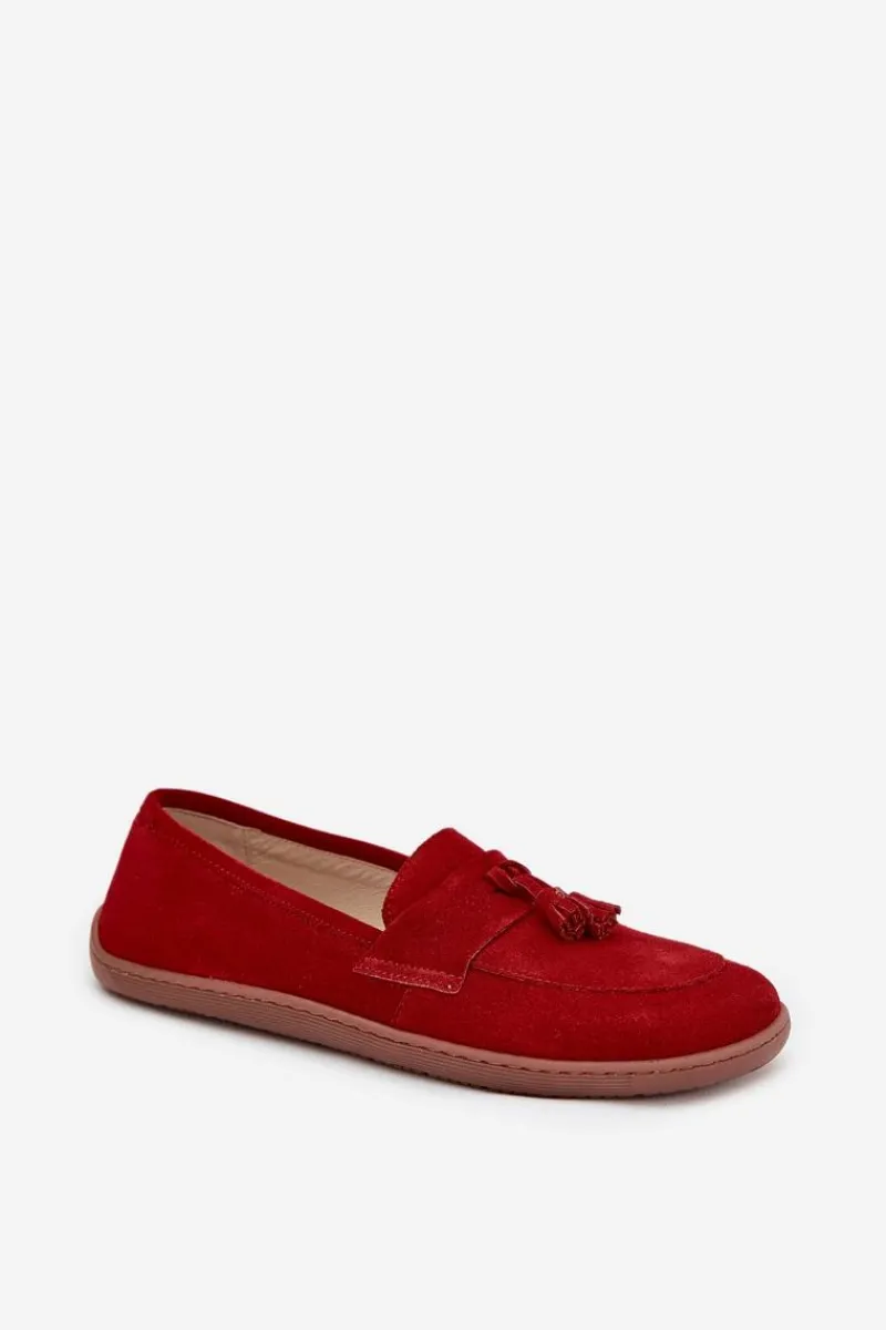 New Skórzane Zamszowe Mokasyny Typu Barefoot 322 Czerwone Damskie Mokasyny Damskie Zamszowe|Barefoot