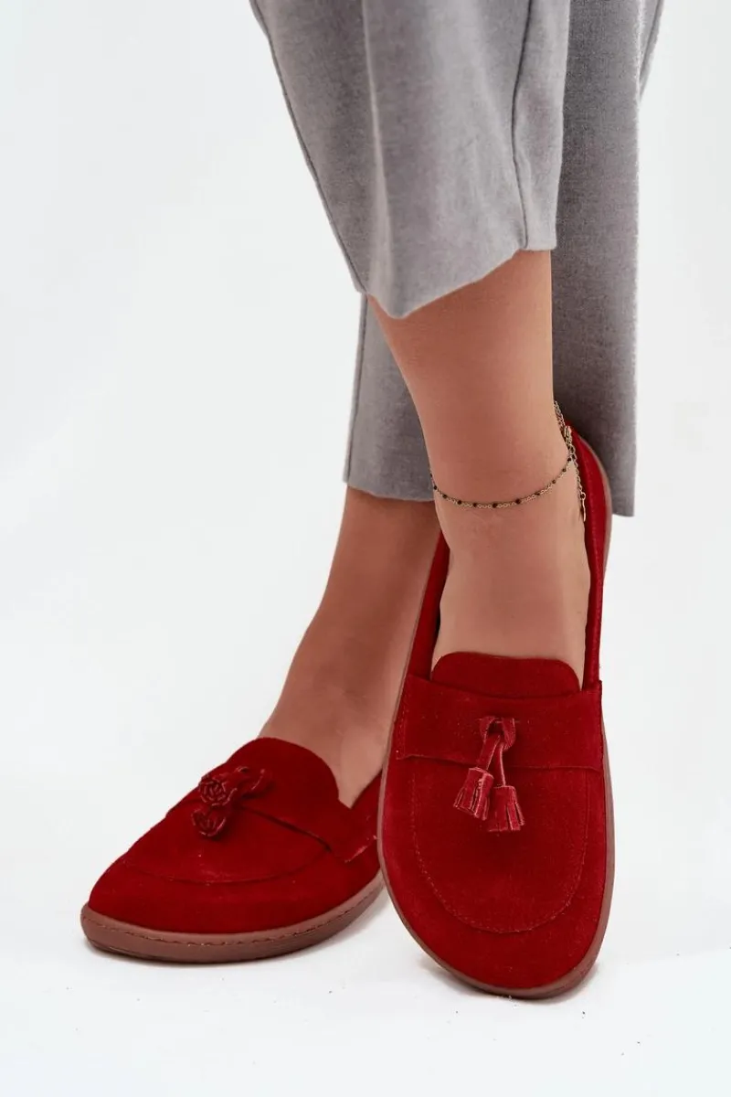 New Skórzane Zamszowe Mokasyny Typu Barefoot 322 Czerwone Damskie Mokasyny Damskie Zamszowe|Barefoot