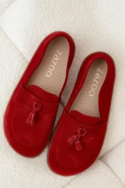 New Skórzane Zamszowe Mokasyny Typu Barefoot 322 Czerwone Damskie Mokasyny Damskie Zamszowe|Barefoot