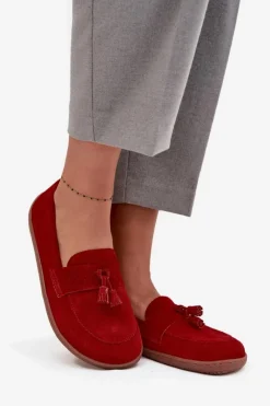 New Skórzane Zamszowe Mokasyny Typu Barefoot 322 Czerwone Damskie Mokasyny Damskie Zamszowe|Barefoot