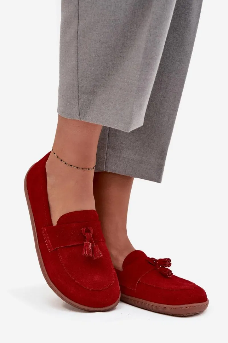 New Skórzane Zamszowe Mokasyny Typu Barefoot 322 Czerwone Damskie Mokasyny Damskie Zamszowe|Barefoot