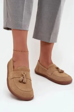 Mokasyny Damskie Zamszowe|Barefoot>Zazoo Skórzane Zamszowe Mokasyny Typu Barefoot 322 Beżowe Beżowy