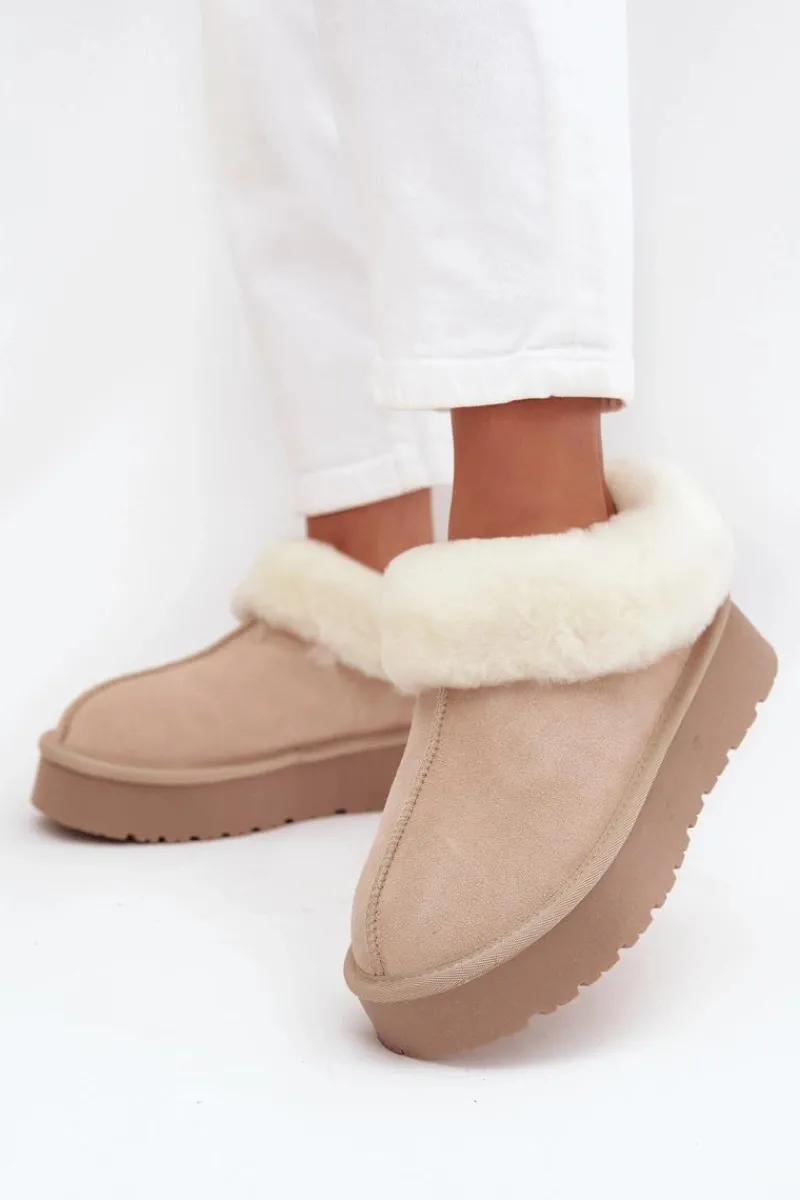 Best Boto Skórzane Zamszowe Śniegowce Damskie Z Futerkiem Beżowe Mivelle Beżowy