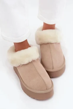 Best Boto Skórzane Zamszowe Śniegowce Damskie Z Futerkiem Beżowe Mivelle Beżowy