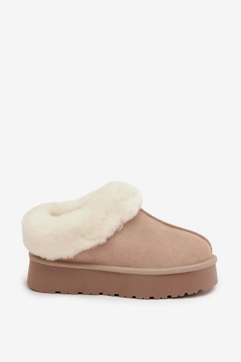 Best Boto Skórzane Zamszowe Śniegowce Damskie Z Futerkiem Beżowe Mivelle Beżowy