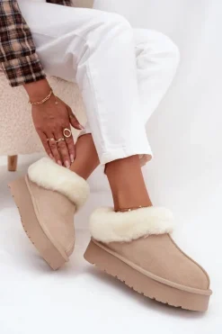 Best Boto Skórzane Zamszowe Śniegowce Damskie Z Futerkiem Beżowe Mivelle Beżowy