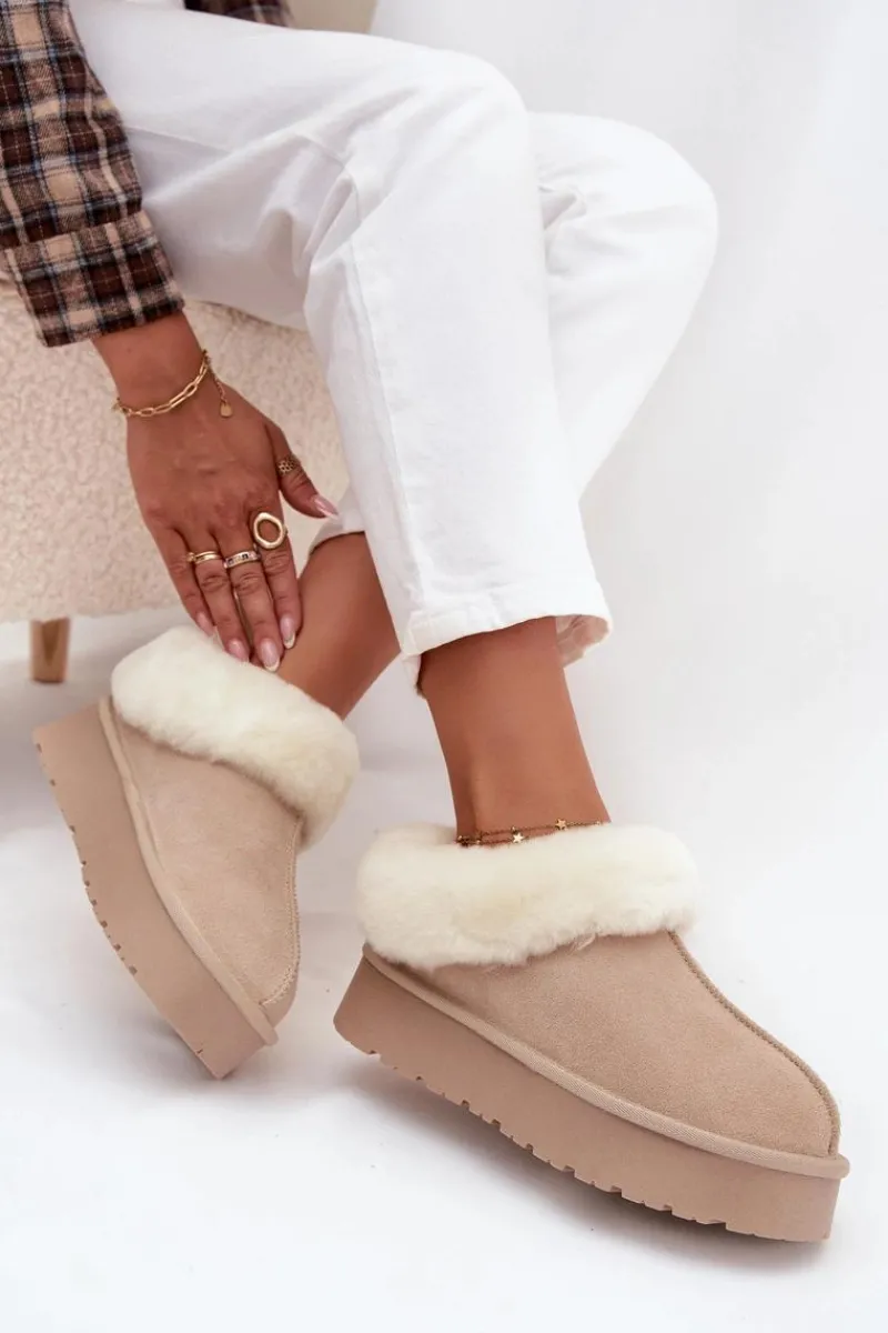 Best Boto Skórzane Zamszowe Śniegowce Damskie Z Futerkiem Beżowe Mivelle Beżowy