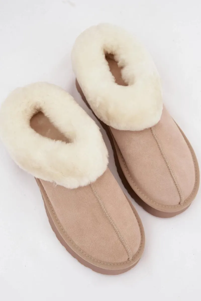 Best Boto Skórzane Zamszowe Śniegowce Damskie Z Futerkiem Beżowe Mivelle Beżowy