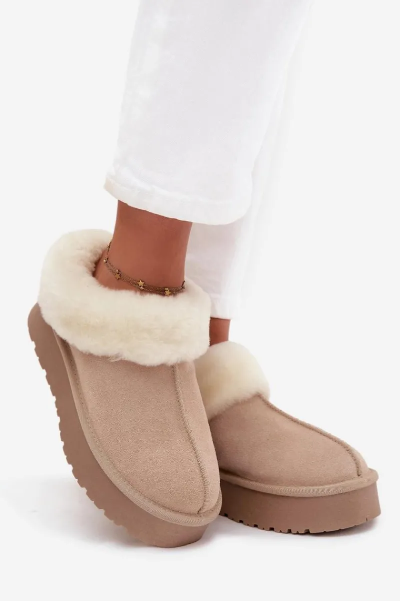 Best Boto Skórzane Zamszowe Śniegowce Damskie Z Futerkiem Beżowe Mivelle Beżowy