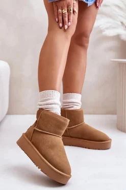 Clearance Skórzane Zamszowe Śniegowce Na Platformie Za Kostkę Camel Rianaella Damskie Śniegowce Damskie