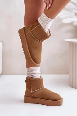 Clearance Skórzane Zamszowe Śniegowce Na Platformie Za Kostkę Camel Rianaella Damskie Śniegowce Damskie