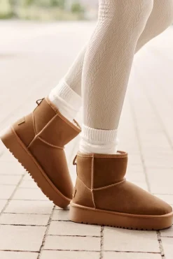 Clearance Skórzane Zamszowe Śniegowce Na Platformie Za Kostkę Camel Rianaella Damskie Śniegowce Damskie