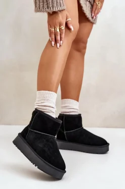 Śniegowce Damskie>Boto Skórzane Zamszowe Śniegowce Na Platformie Za Kostkę Czarne Rianaella Czarny