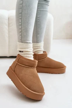 Clearance Skórzane Zamszowe Śniegowce Na Platformie Camel Nereviana Damskie Śniegowce Damskie