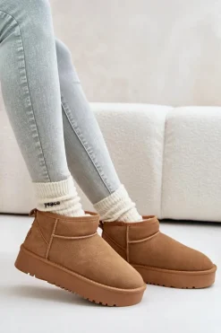 Clearance Skórzane Zamszowe Śniegowce Na Platformie Camel Nereviana Damskie Śniegowce Damskie