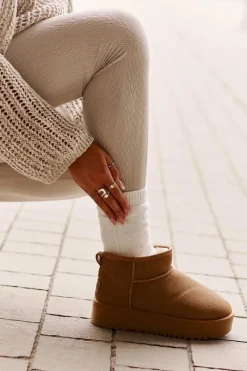 Clearance Skórzane Zamszowe Śniegowce Na Platformie Camel Nereviana Damskie Śniegowce Damskie