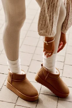 Clearance Skórzane Zamszowe Śniegowce Na Platformie Camel Nereviana Damskie Śniegowce Damskie