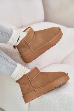 Clearance Skórzane Zamszowe Śniegowce Na Platformie Camel Nereviana Damskie Śniegowce Damskie