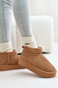 Clearance Skórzane Zamszowe Śniegowce Na Platformie Camel Nereviana Damskie Śniegowce Damskie