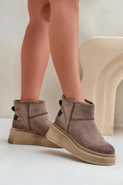 Śniegowce Damskie></noscript>Maciejka Skórzane Zamszowe Śniegowce Botki Na Platformie I Koturnie 06769-02 Ciemnobrązowe Brązowy