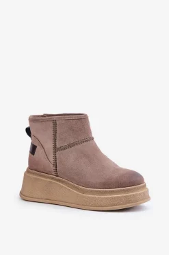 Śniegowce Damskie></noscript>Maciejka Skórzane Zamszowe Śniegowce Botki Na Platformie I Koturnie 06769-02 Ciemnobrązowe Brązowy