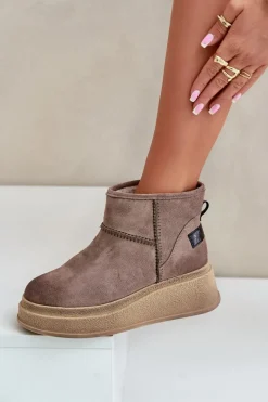 Śniegowce Damskie></noscript>Maciejka Skórzane Zamszowe Śniegowce Botki Na Platformie I Koturnie 06769-02 Ciemnobrązowe Brązowy