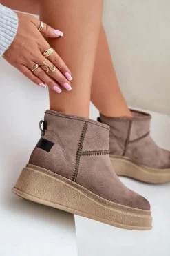 Śniegowce Damskie></noscript>Maciejka Skórzane Zamszowe Śniegowce Botki Na Platformie I Koturnie 06769-02 Ciemnobrązowe Brązowy