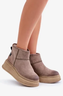 Śniegowce Damskie></noscript>Maciejka Skórzane Zamszowe Śniegowce Botki Na Platformie I Koturnie 06769-02 Ciemnobrązowe Brązowy