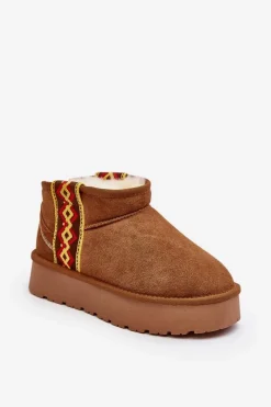 Śniegowce Damskie>Boto Skórzane Zamszowe Śniegowce Damskie Na Grubej Podeszwie Camel Vebissat