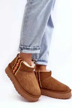 Śniegowce Damskie>Boto Skórzane Zamszowe Śniegowce Damskie Na Grubej Podeszwie Camel Vebissat