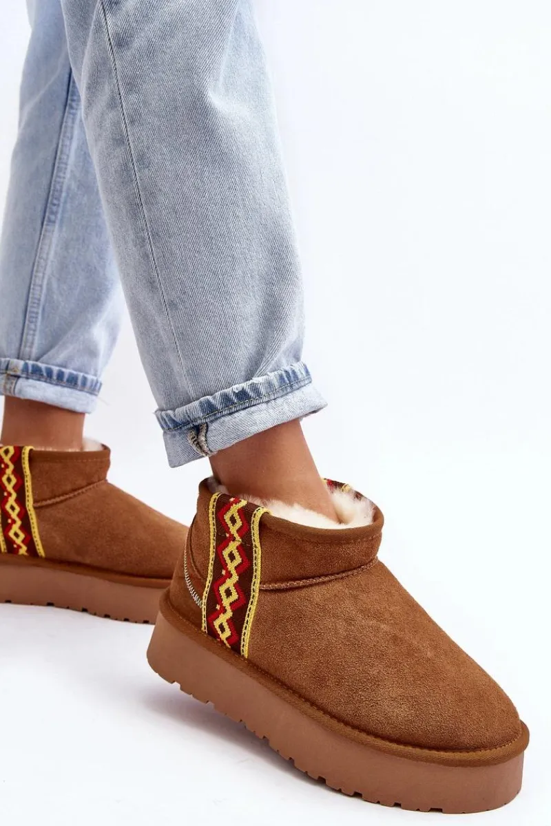 Śniegowce Damskie>Boto Skórzane Zamszowe Śniegowce Damskie Na Grubej Podeszwie Camel Vebissat