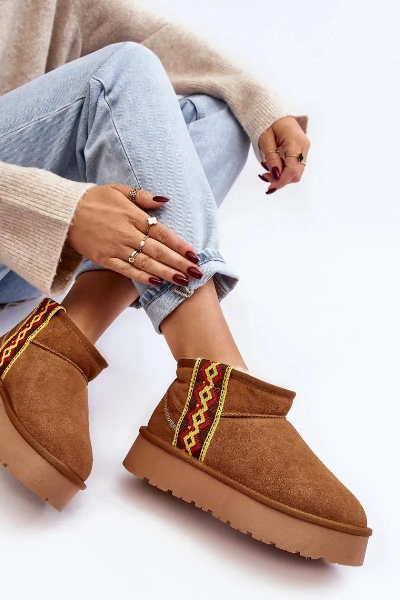 Śniegowce Damskie>Boto Skórzane Zamszowe Śniegowce Damskie Na Grubej Podeszwie Camel Vebissat