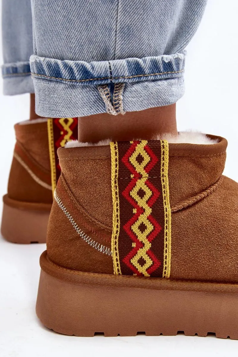 Śniegowce Damskie>Boto Skórzane Zamszowe Śniegowce Damskie Na Grubej Podeszwie Camel Vebissat