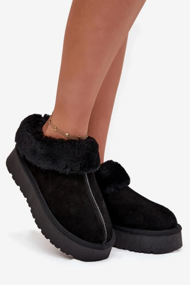 Śniegowce Damskie>Boto Skórzane Zamszowe Śniegowce Damskie Z Futerkiem Czarne Mivelle Czarny