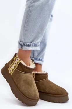 Śniegowce Damskie>Boto Skórzane Zamszowe Śniegowce Damskie Zielone Vebissat Zielony